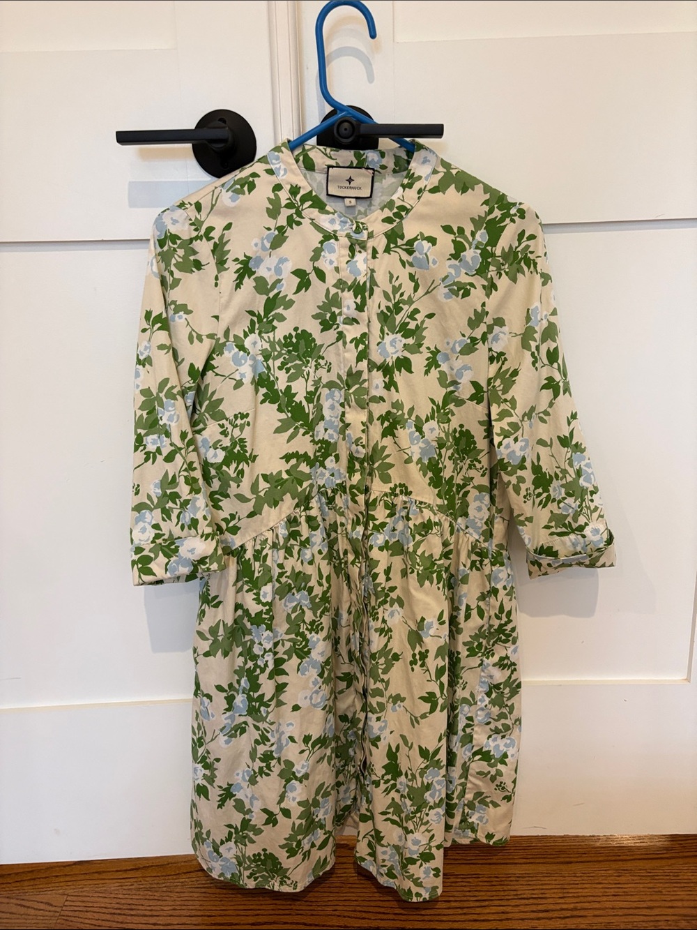 Tuckernuck Cream Floral Button-Front Mini Dress with Green Print